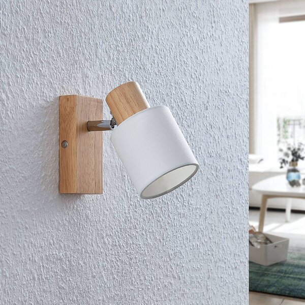 Lindby Spot Wanessa, fa, fehér, E14, 14 cm, állítható, dimmelhető, Világos fa, Nappali / Étkező, Fa, Modern