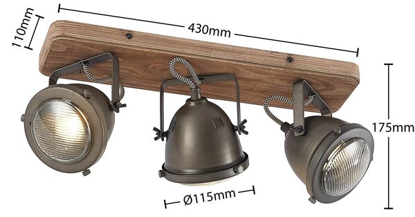 Lindby mennyezeti spot Farovi, fekete, 44 cm, 3 lámpás, fa, GU10, dimmelhető, Fekete, Nappali / Étkező, Fa, Indusztriális dizájn