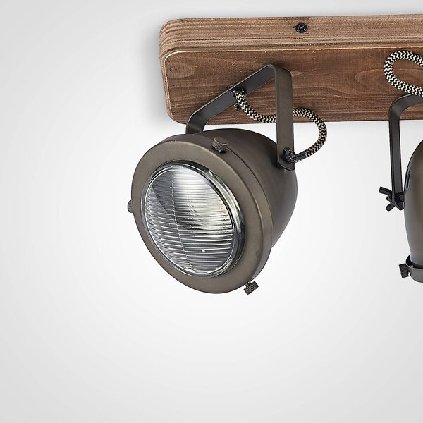 Lindby mennyezeti spot Farovi, fekete, 44 cm, 3 lámpás, fa, GU10, dimmelhető, Fekete, Nappali / Étkező, Fa, Indusztriális dizájn