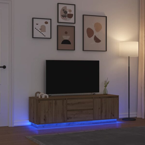 Kézműves tölgy színű TV-szekrény LED-lámpákkal 160,5x41x50 cm