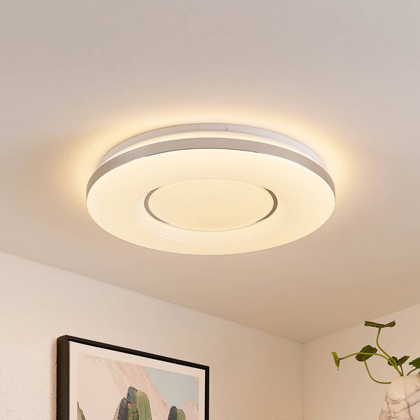 Lindby LED mennyezeti lámpa Robini, Ø 48 cm, CCT, dimmelhető, dimmelhető, Króm / ezüst, Nappali / Étkező, fém, Modern