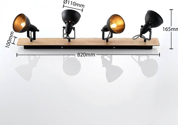 Lindby Aylis mennyezeti lámpa, 4 lámpás, 82 cm, fekete, fa, E14, dimmelhető, Sötét fa, Nappali / Étkező, fém, Indusztriális dizájn