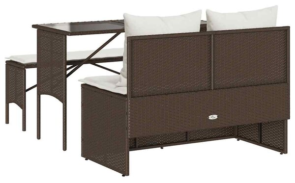 3 részes barna polyrattan kerti étkezőgarnitúra párnával