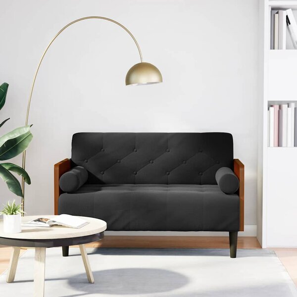 Fekete bársony loveseat kanapé párnákkal 110 cm
