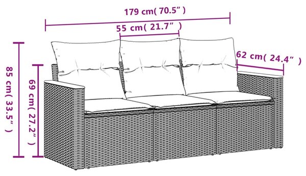 3 részes vegyes bézs polyrattan kerti ülőgarnitúra párnákkal