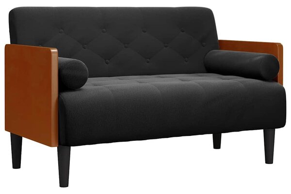 Fekete bársony loveseat kanapé párnákkal 110 cm