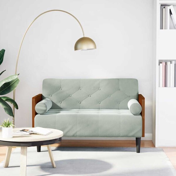 Világosszürke bársony loveseat kanapé párnákkal 110 cm