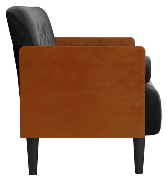 Fekete bársony loveseat kanapé párnákkal 110 cm