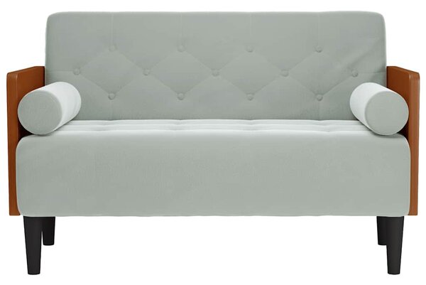 Világosszürke bársony loveseat kanapé párnákkal 110 cm
