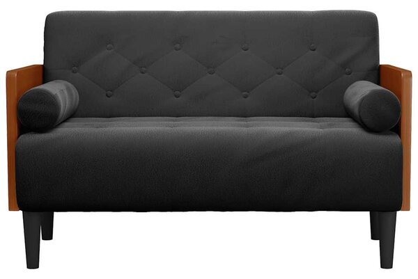 Fekete bársony loveseat kanapé párnákkal 110 cm