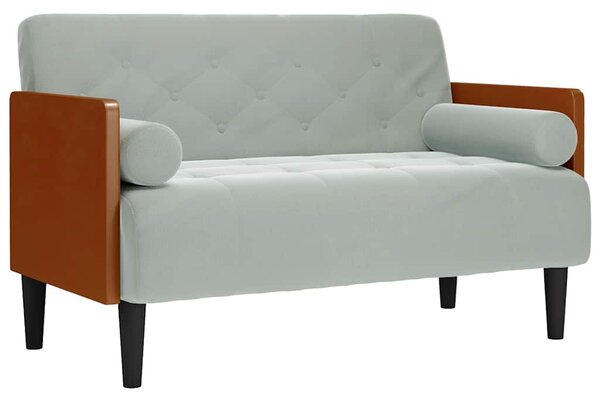Világosszürke bársony loveseat kanapé párnákkal 110 cm