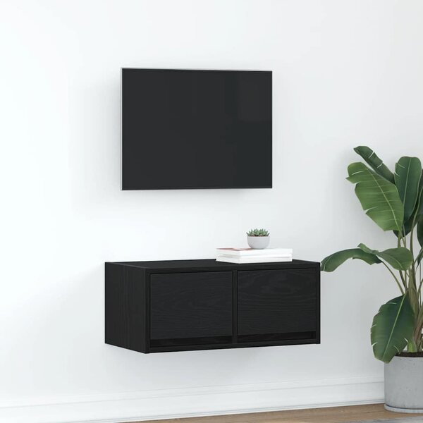 Fekete tölgy színű szerelt fa TV-szekrény 60x31x25,5 cm