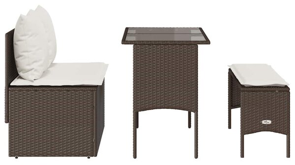 3 részes barna polyrattan kerti étkezőgarnitúra párnával