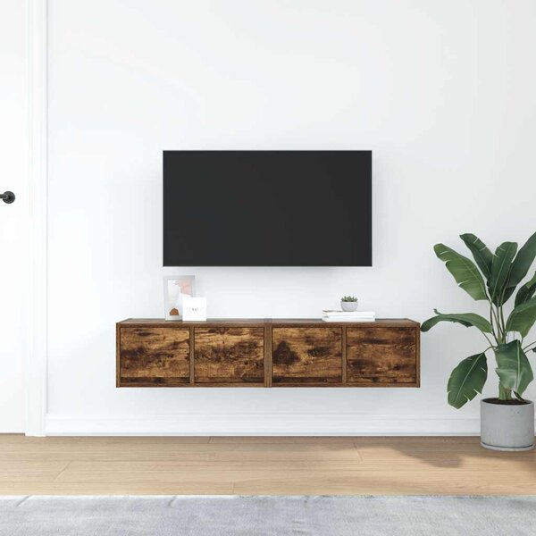 2 db füstös tölgy színű szerelt fa TV-szekrény 60x31x25,5 cm