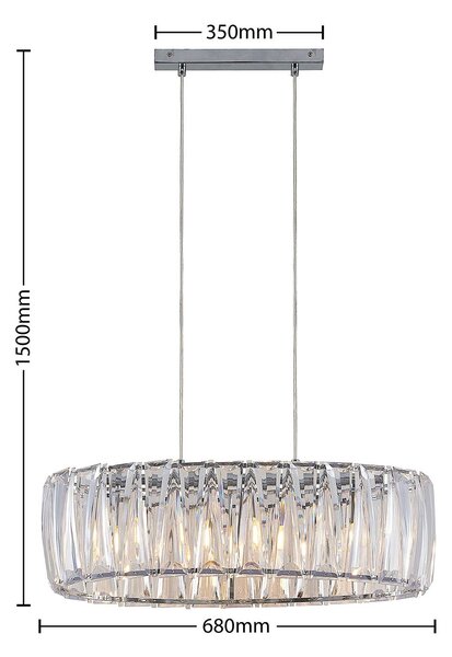 Lindby függesztett lámpa Sofia, 68 cm, 3 lámpás, E14, króm/világos, dimmelhető, Tiszta / átlátszó, Nappali / Étkező, Műanyag, Modern