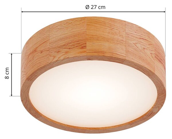 Envostar Kerio mennyezeti lámpa, Ø 27 cm, természetes tölgy, dimmelhető, Nappali / Étkező, Fa, Modern