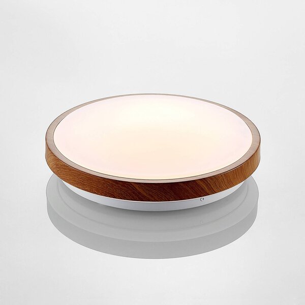Lindby LED mennyezeti lámpa Mendosa, kerek, világos fa, Ø 29cm, Világos fa, Nappali / Étkező, Műanyag, Modern