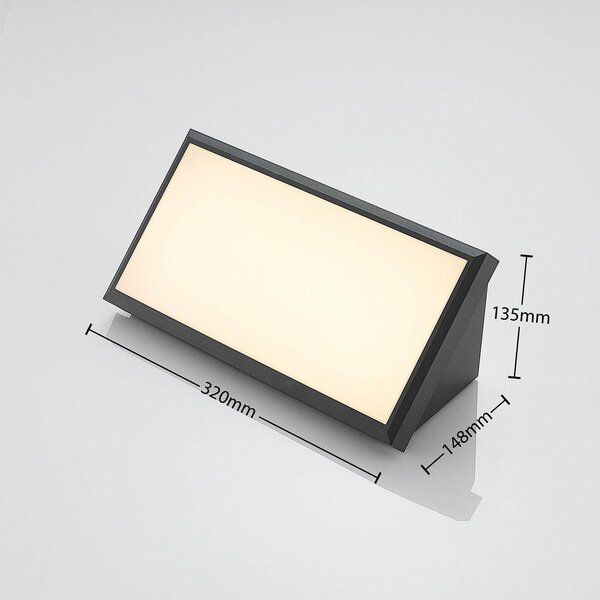 Lindby LED kültéri fali lámpa Abby, szenzoros, IP65, sötétszürke, Fekete, Műanyag, Modern