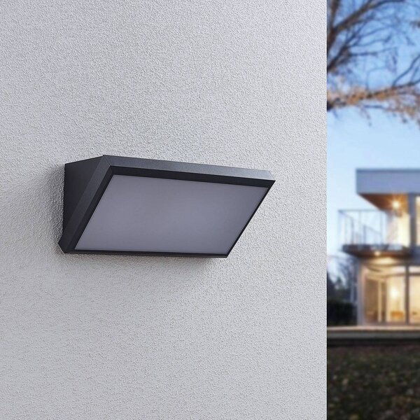 Lindby LED kültéri fali lámpa Abby, szenzoros, IP65, sötétszürke, Fekete, Műanyag, Modern