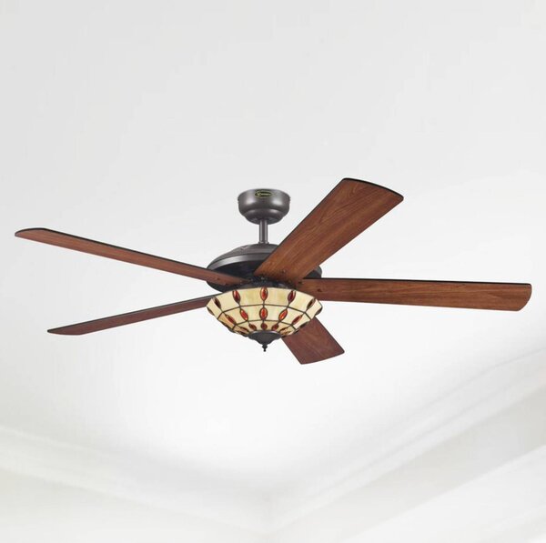 Westinghouse Comet T – ventilátor Tiffany-világítással, Sötét fa, Nappali / Étkező, Fa, Modern