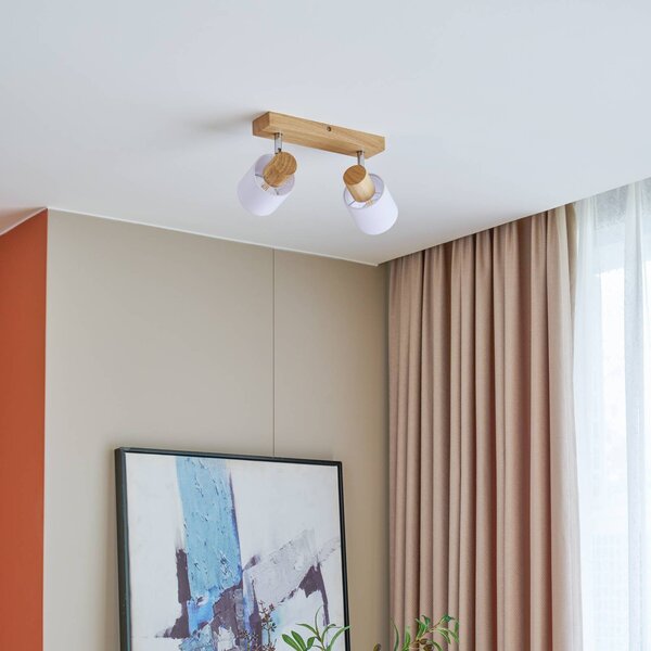 Lindby Wanessa mennyezeti spotlámpa, 39cm, 2-lámpás, fa, fehér, E14, dimmelhető, Világos fa, Nappali / Étkező, Fa, Modern
