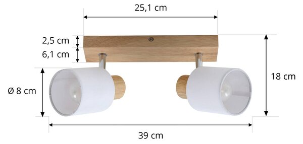 Lindby Wanessa mennyezeti spotlámpa, 39cm, 2-lámpás, fa, fehér, E14, dimmelhető, Világos fa, Nappali / Étkező, Fa, Modern