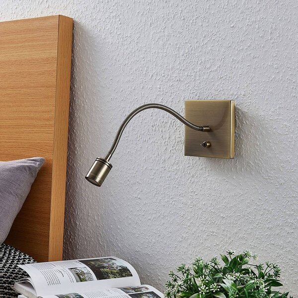 Lindby LED fali lámpa Mayar, sárgaréz, fém, olvasólámpa, 11cm, Bronz / antik sárgaréz, Hálószoba, fém, Modern