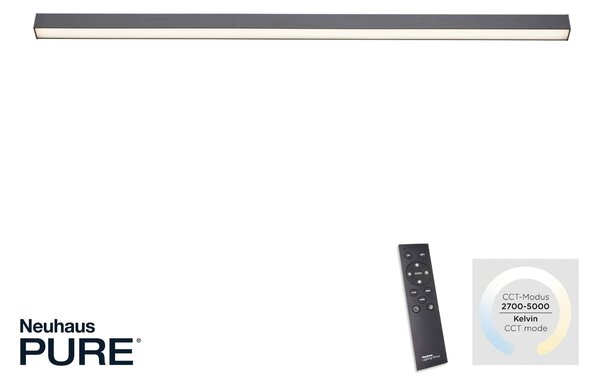 PURE LED mennyezeti lámpa Lines, 110 cm, antracit, CCT, távirányítóval, dimmelhető, Fekete, Nappali / Étkező, Alumínium, Modern