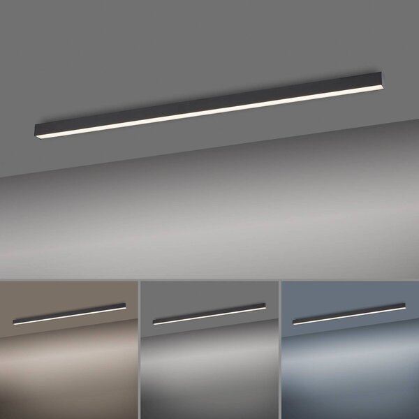 PURE LED mennyezeti lámpa Lines, 110 cm, antracit, CCT, távirányítóval, dimmelhető, Fekete, Nappali / Étkező, Alumínium, Modern