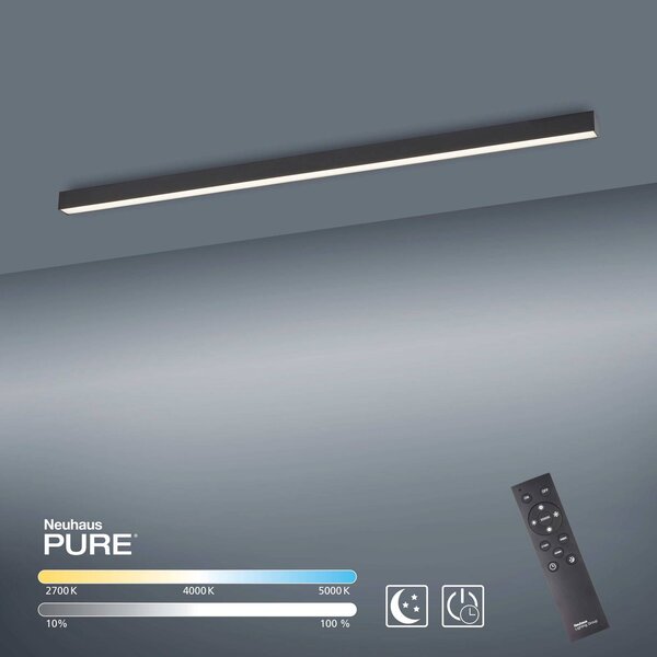 PURE LED mennyezeti lámpa Lines, 110 cm, antracit, CCT, távirányítóval, dimmelhető, Fekete, Nappali / Étkező, Alumínium, Modern