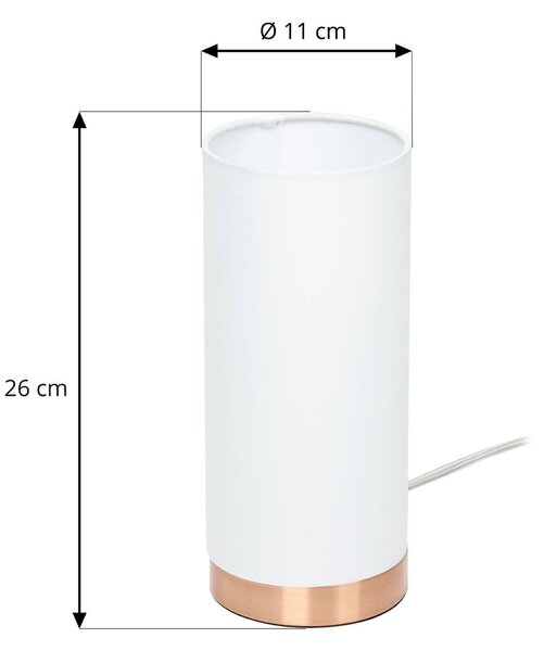 Lindby Ronja fehér asztali lámpa rézszínű talppal, dimmelhető, Fehér / opál, Hálószoba, Textil / szövet / selyem, Modern