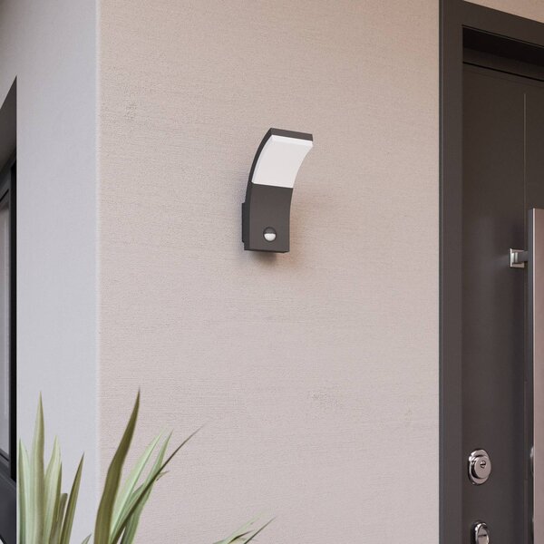 Lucande LED fali világítás Timm, érzékelő, 20cm, antracit, IP54, Fekete, Alumínium, Modern