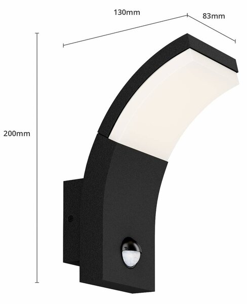 Lucande LED fali világítás Timm, érzékelő, 20cm, antracit, IP54, Fekete, Alumínium, Modern