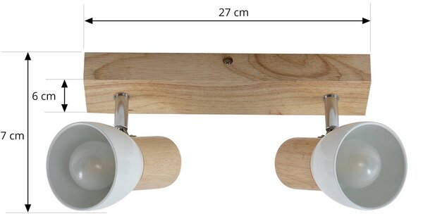 Lindby mennyezeti lámpa Thorin, 27 cm, 2-lámpás, fehér, fa, E14, dimmelhető, Világos fa, Nappali / Étkező, Fa, Skandináv
