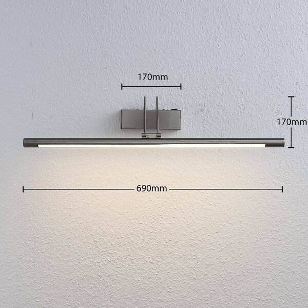 Lindby LED-es képvilágító lámpa Mailine, 69 cm, nikkel, kapcsoló, Alu / szürke / cink, Nappali / Étkező, fém, Modern