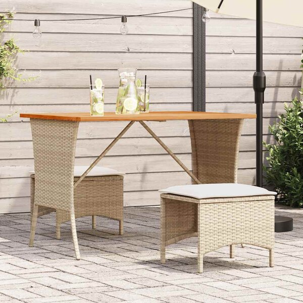 Bézs polyrattan akácfa lapos kerti asztal 105x75x72 cm