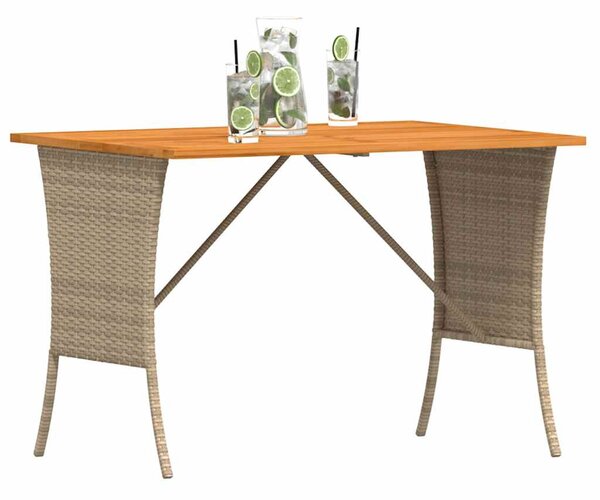 Bézs polyrattan akácfa lapos kerti asztal 105x75x72 cm