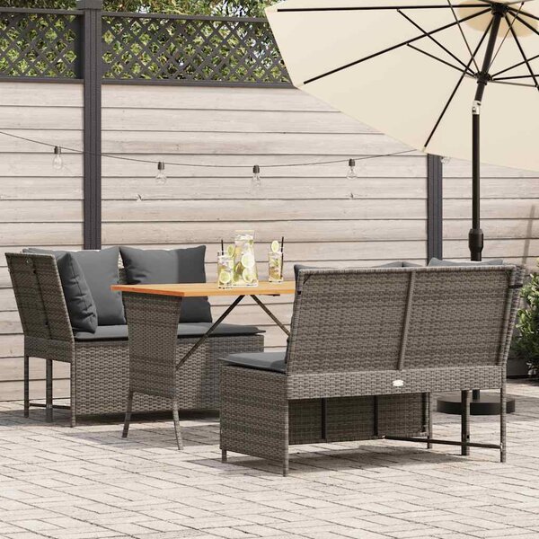 3 részes szürke polyrattan kerti ülőgarnitúra párnákkal