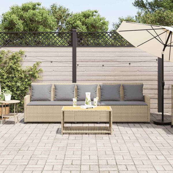 5 személyes bézs polyrattan kerti kanapé párnával