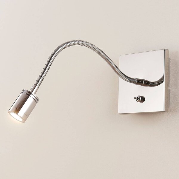 Lindby Berfin krómozott fali olvasólámpa, LED, Króm / ezüst, Hálószoba, fém, Modern