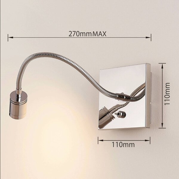 Lindby Berfin krómozott fali olvasólámpa, LED, Króm / ezüst, Hálószoba, fém, Modern