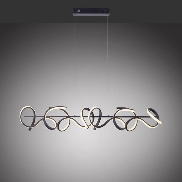 JUST LIGHT. GmbH Curls LED-es függőlámpa, fekete, fém, 99 cm hosszú, dimmelhető, dimmelhető, Fekete, Nappali / Étkező, fém, Modern