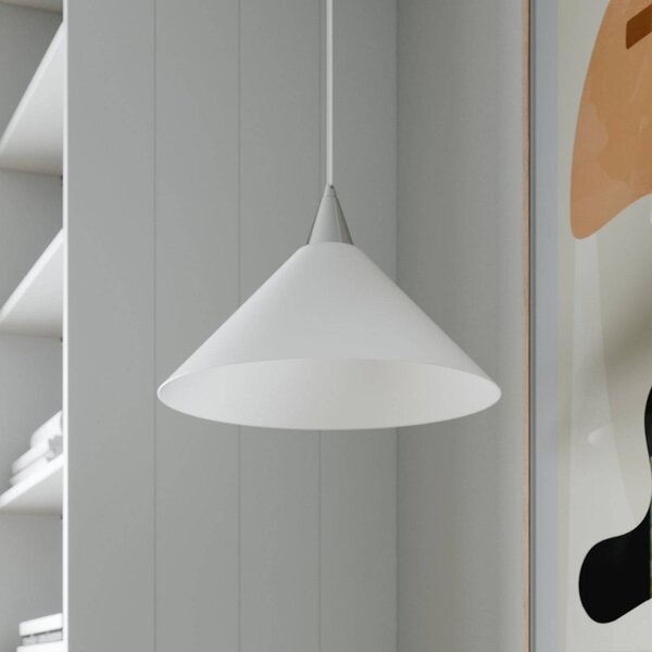 Lindby függőlámpa Petra, fehér, üveg, Ø 40 cm, kúp, E27, dimmelhető, Fehér / opál, Konyha, Üveg, Modern