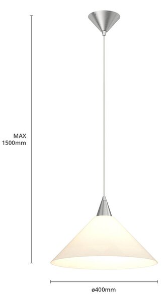 Lindby függőlámpa Petra, fehér, üveg, Ø 40 cm, kúp, E27, dimmelhető, Fehér / opál, Konyha, Üveg, Modern