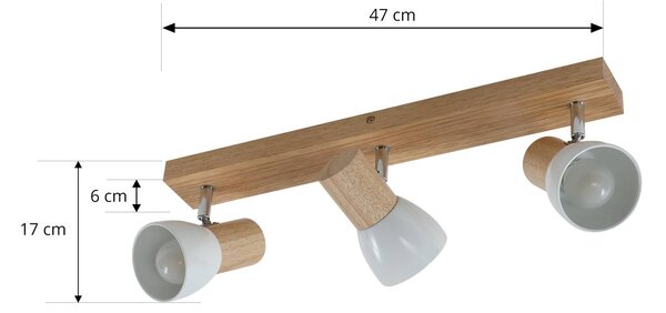 Lindby mennyezeti lámpa Thorin, 47 cm, 3-as lámpa, fehér, fa, E14, dimmelhető, Világos fa, Nappali / Étkező, Fa, Skandináv