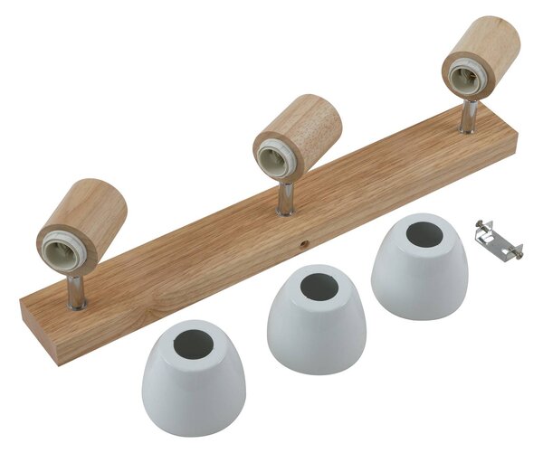 Lindby mennyezeti lámpa Thorin, 47 cm, 3-as lámpa, fehér, fa, E14, dimmelhető, Világos fa, Nappali / Étkező, Fa, Skandináv