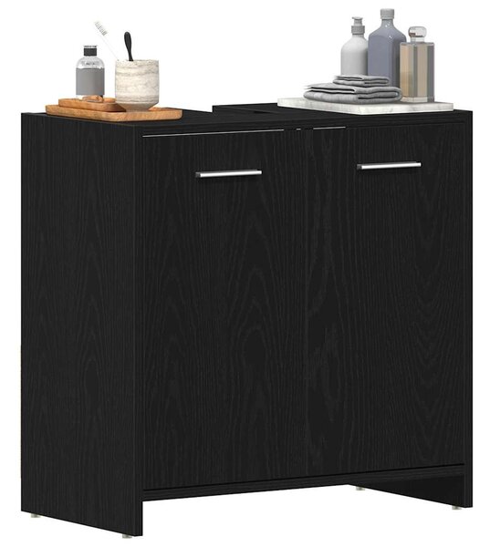 Fekete tölgy szerelt fa fürdőszobai mosdószekrény 60x33x60 cm