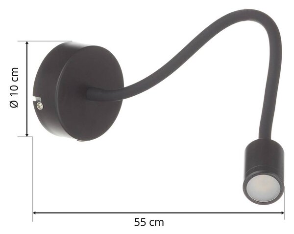 IDEAL LUX Focus rugalmas LED fali lámpa, fekete, Fekete, Hálószoba, fém, Modern