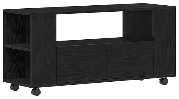 Fekete tölgy szerelt fa TV-szekrény kerekekkel 102x34,5x43 cm