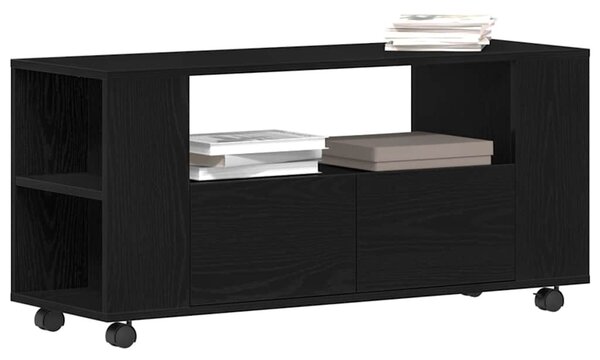 Fekete tölgy szerelt fa TV-szekrény kerekekkel 102x34,5x43 cm